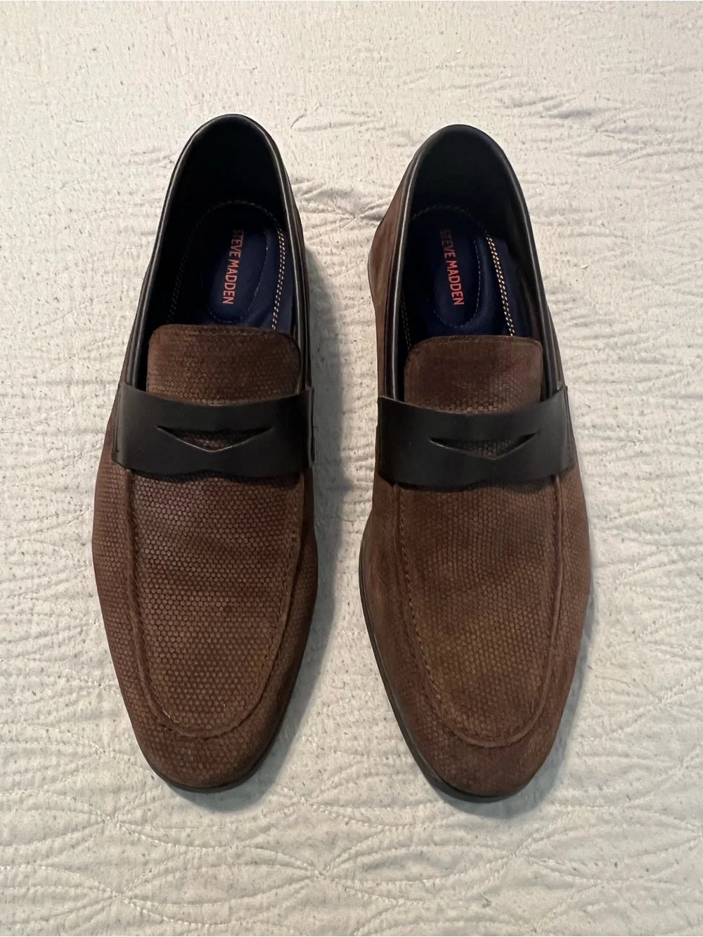 Steve Madden Men's Brown Suede Slip-On Loafers with Black Strap